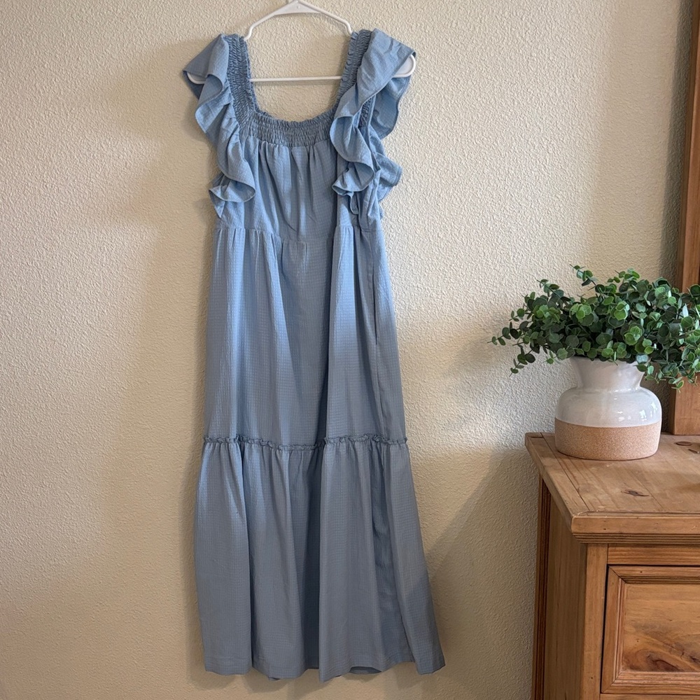 Blue Ruffled Midi Dress - Picture 2 of 6